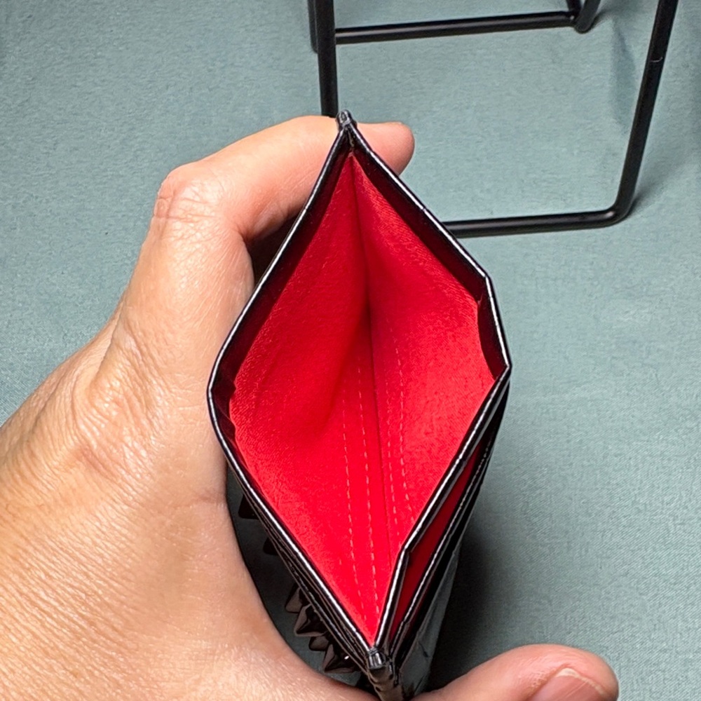 Christian Louboutin Kios Spiked Card Holder - Black Croc Embossed - Picture 3 of 6